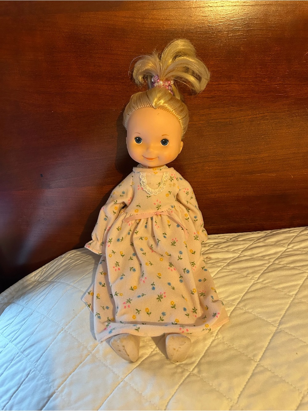 Fisher-Price Blonde Doll in Pink Floral Nightgown